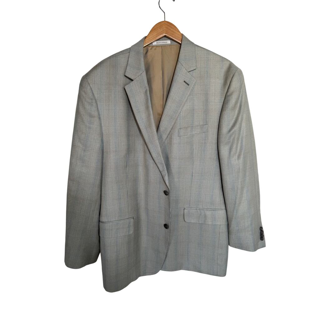Michael Kors Mens Suit Jacket Sportscoat Beige Blue Plaid Size 48R Silk Wool